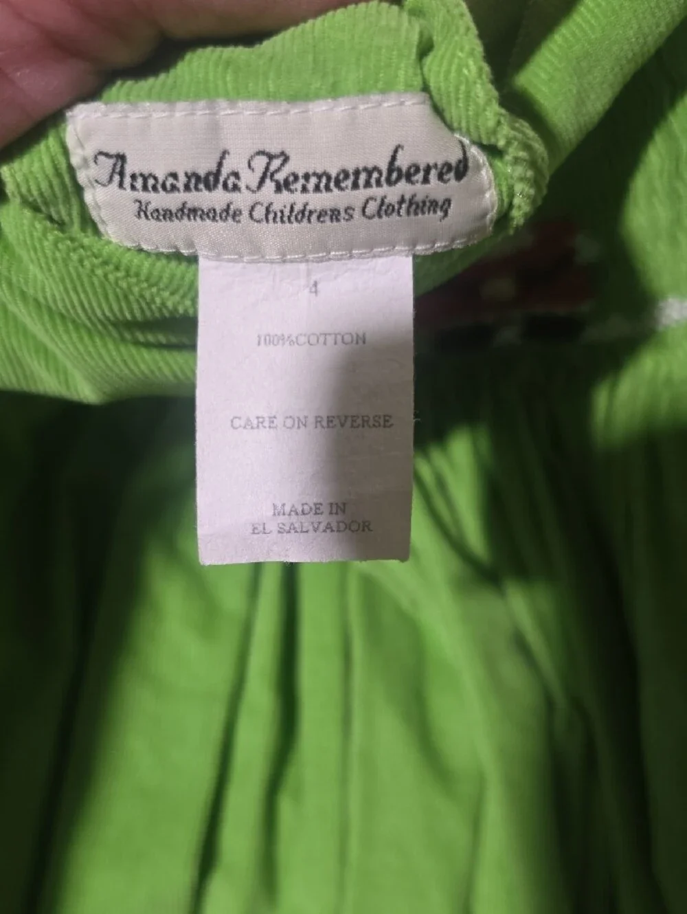 Girls' Green Sleeveless Smock Courdaroy  Holiday Dress Stunning Amanda Remembere